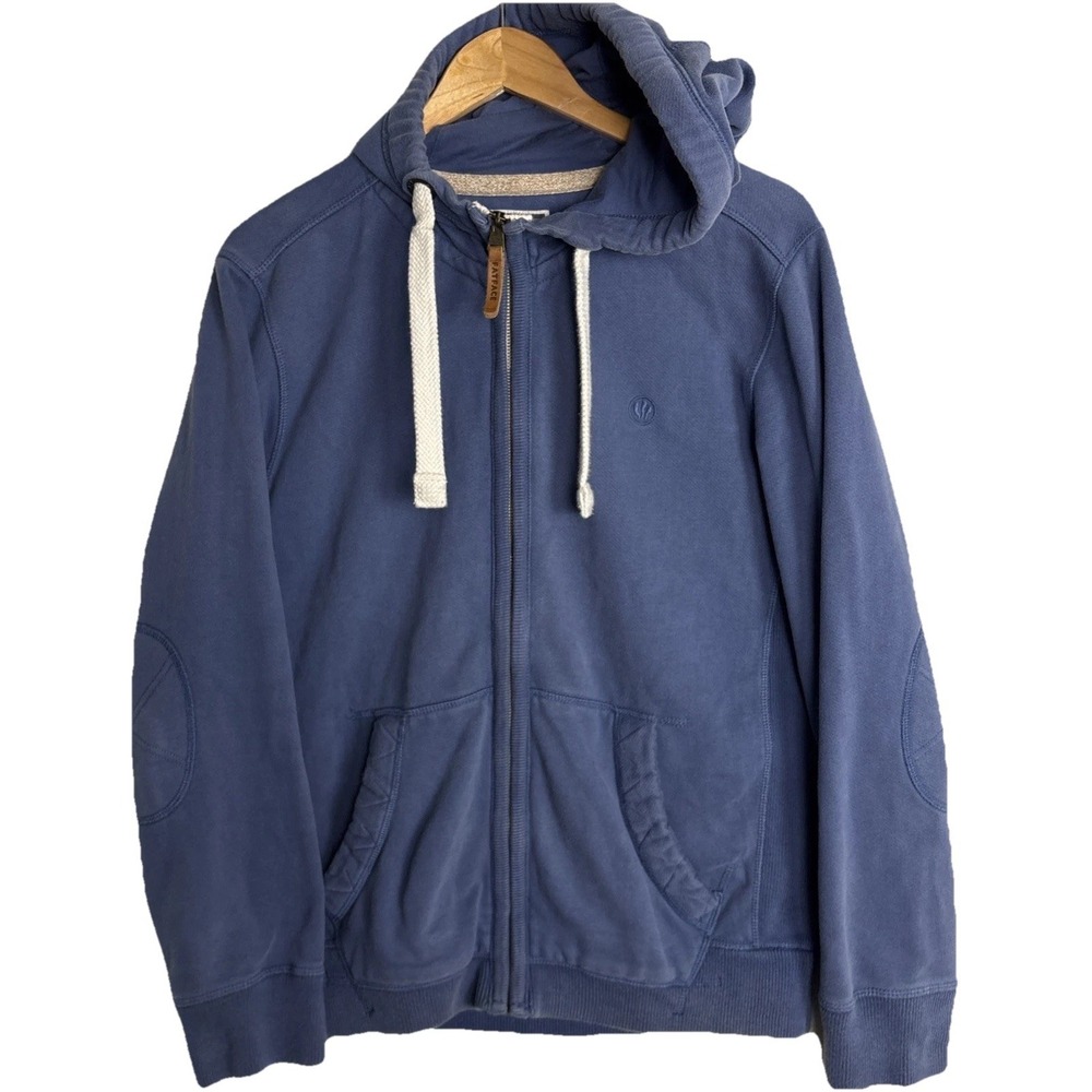 FatFace Full Zip Heavyweight Hoodie Mens Medium Blue Elbow Patches